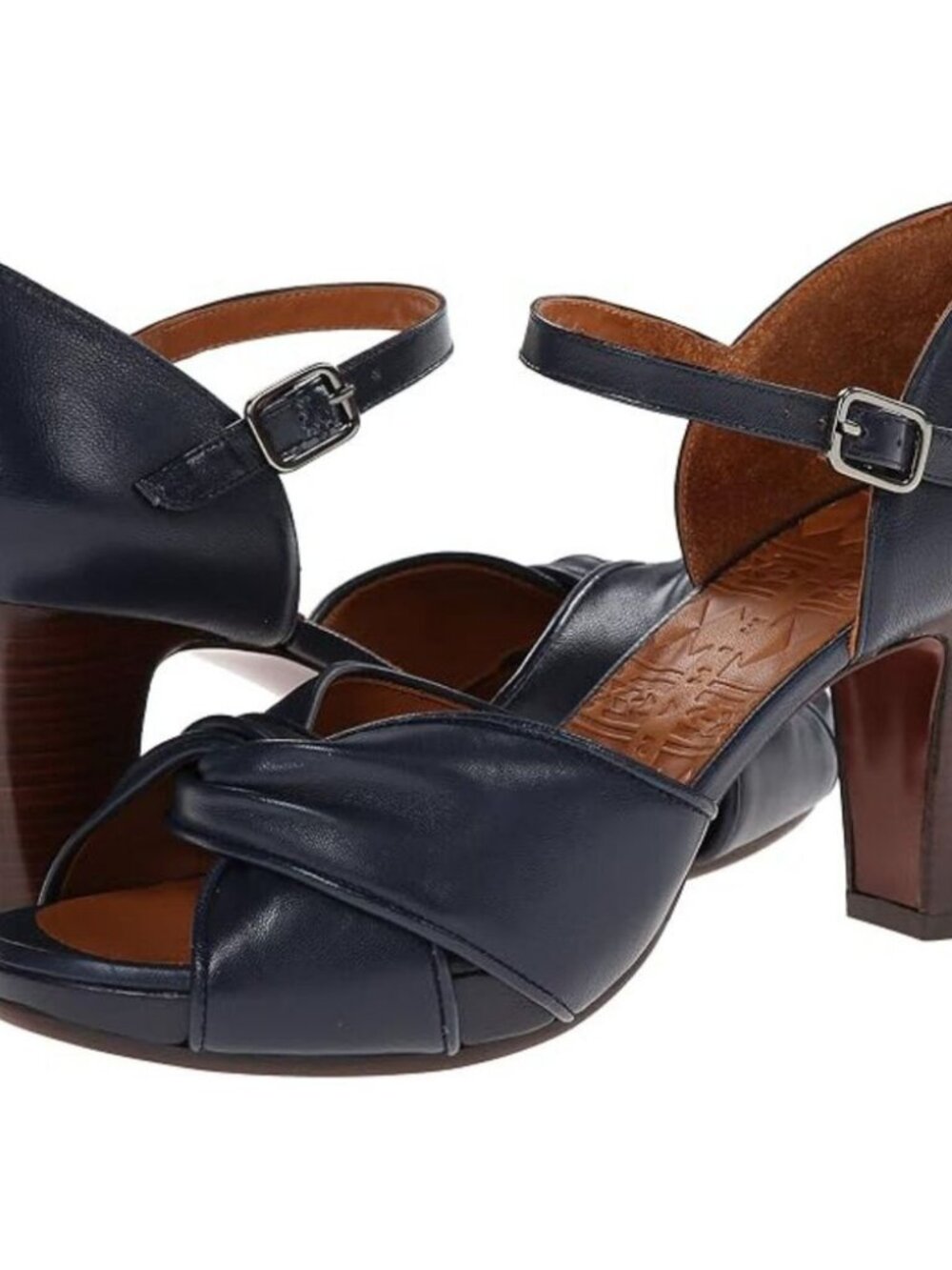 Chie Mihara Navy Leather Twist Front Block Heel Sandals EU 41 US 11